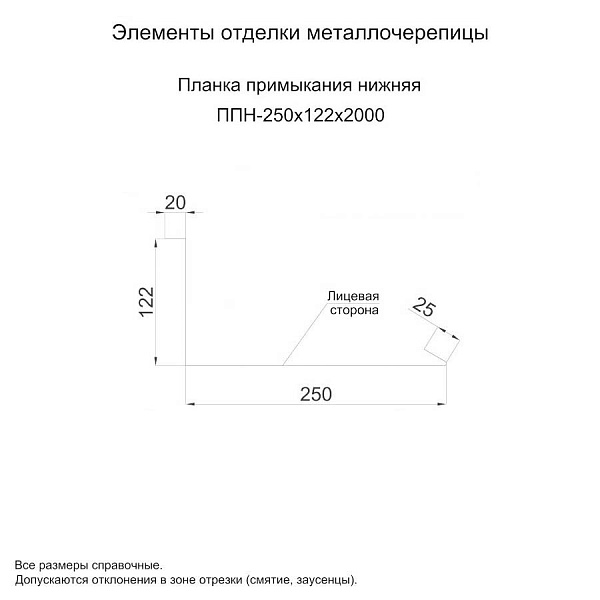 Планка примыкания нижняя 250х122х2000 (PURETAN Д-20-7005\7005-0.5)
